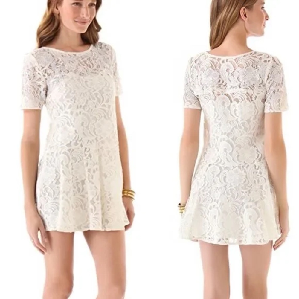 Free People Beautiful Dreamer Lace Mini Dress‎ Ivory Comb Size XS NWT